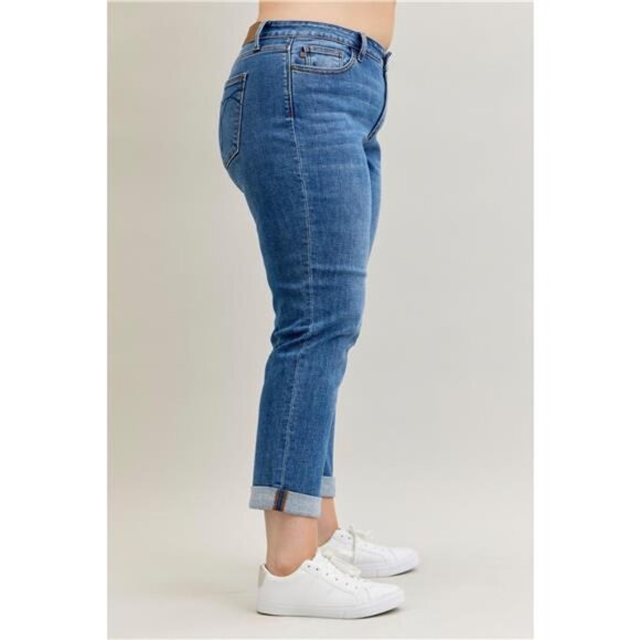 Judy Blue Full Size Mid Rise BF Classic Cuffed Jeans Plus Size - Picture 3 of 5
